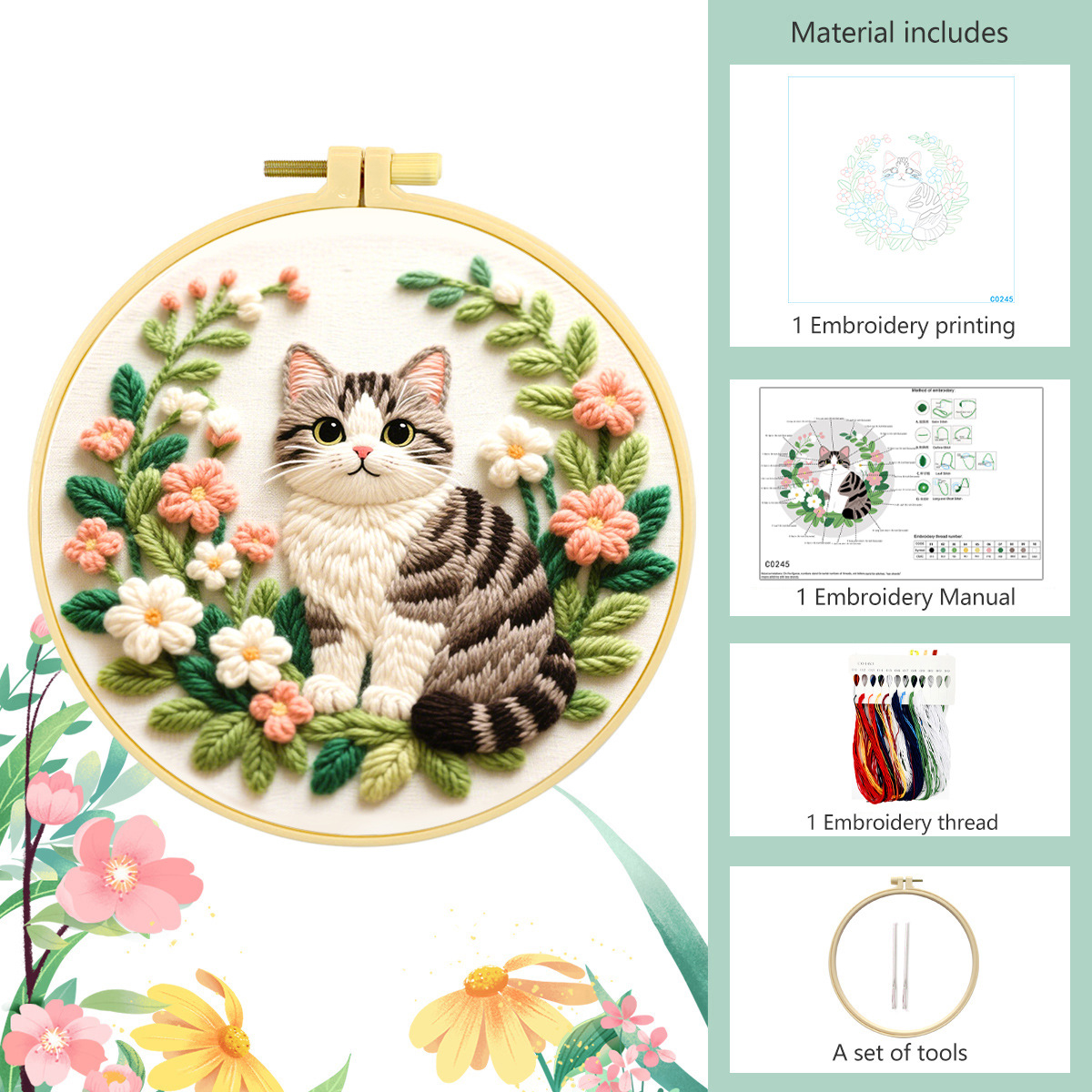 DIY Hand Embroidery Set, Grey  - Embroidery Meaning 评论和价格