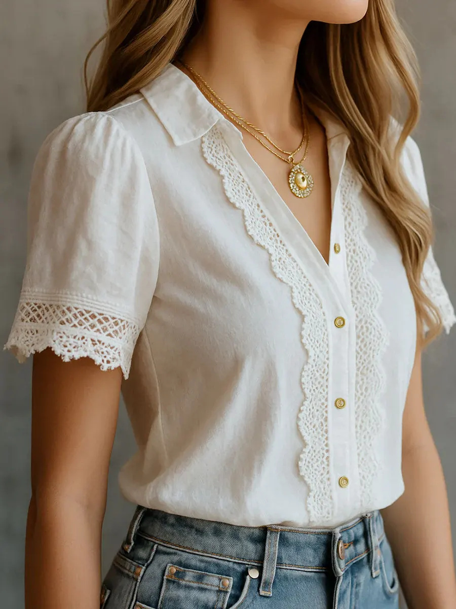 Elegant Women's Shirts Casual  - Embroidery Online 评论和价格