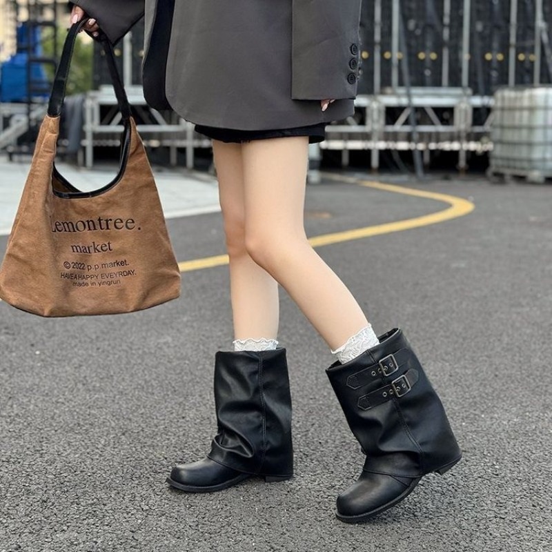 Women Double Buckle Slouch Mid - Embroidery Garments 评论和价格