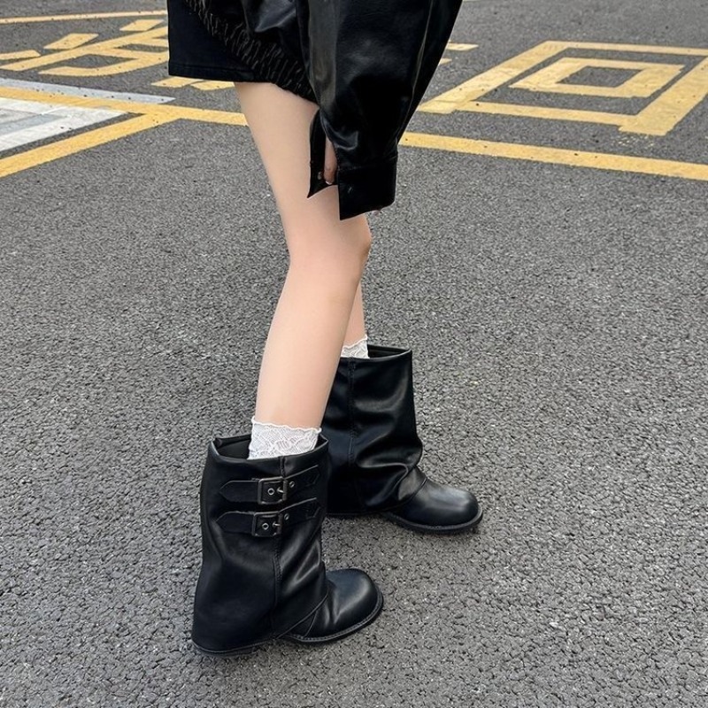Women Double Buckle Slouch Mid - Embroidery Garments 评论和价格