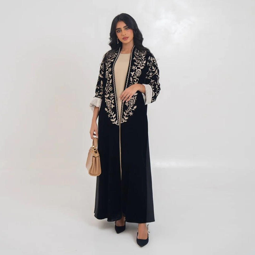 Velvet Open Abaya Dubai Kaftan - Embroidery Kebaya 评论和价格