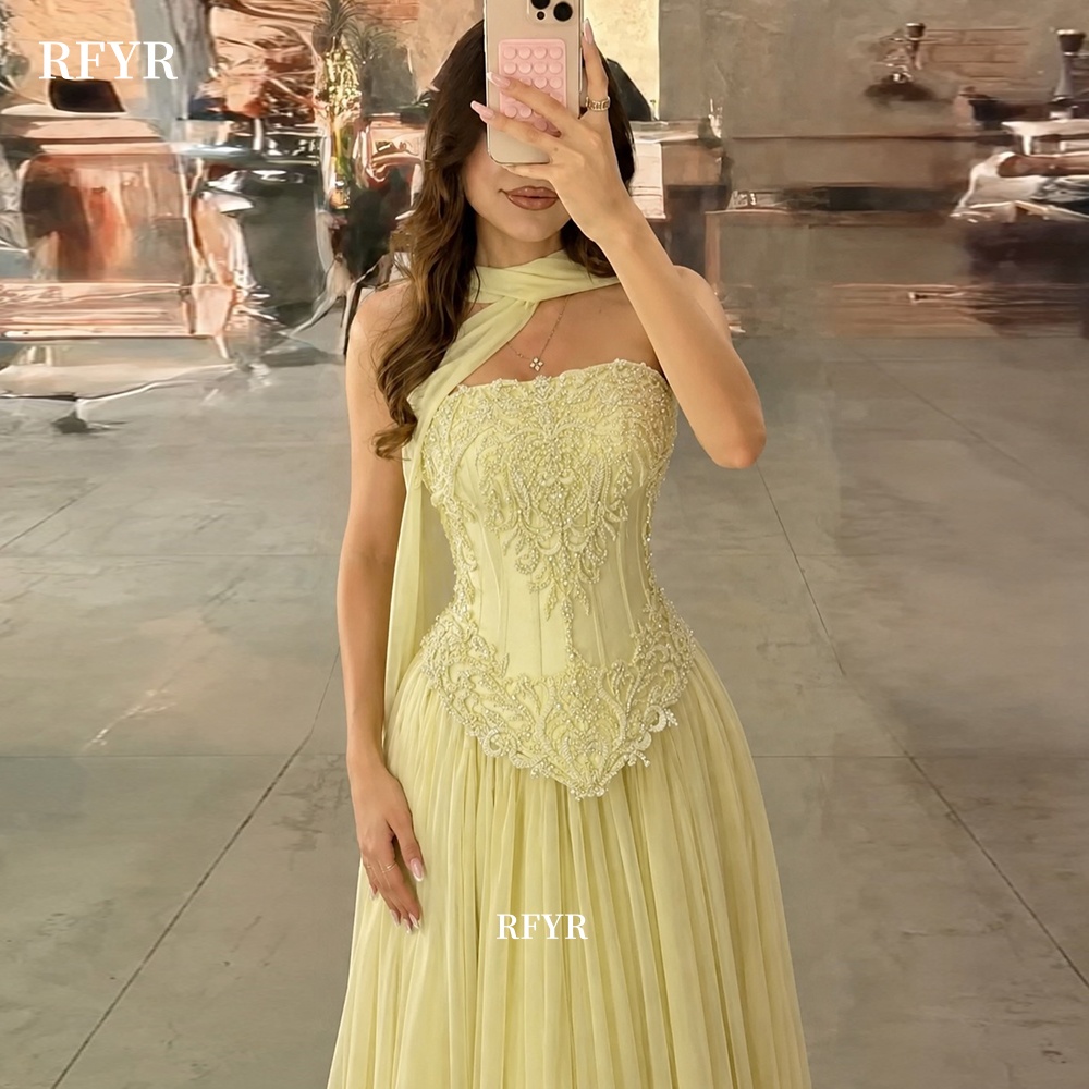 RFYR Yellow Prom Dress with La - Embroidery Yellow Dress 评论和价格