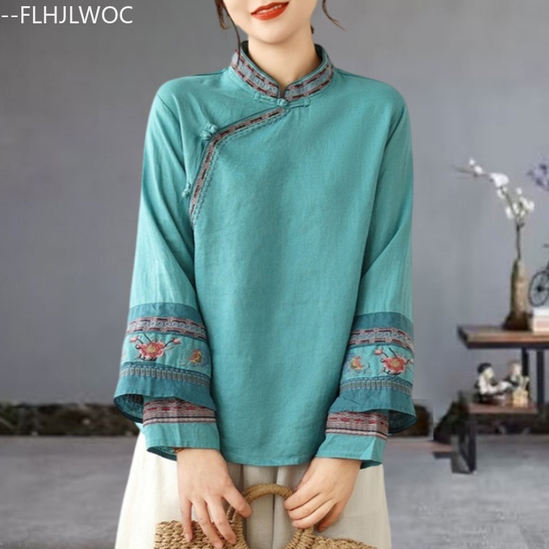 Cotton Linen Embroidery Tops C - Embroidery Garments 评论和价格