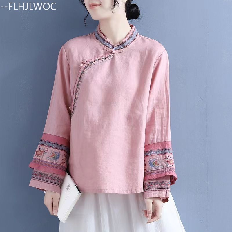 Cotton Linen Embroidery Tops C - Embroidery Garments 评论和价格