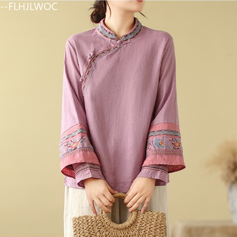 Cotton Linen Embroidery Tops C - Embroidery Garments 评论和价格